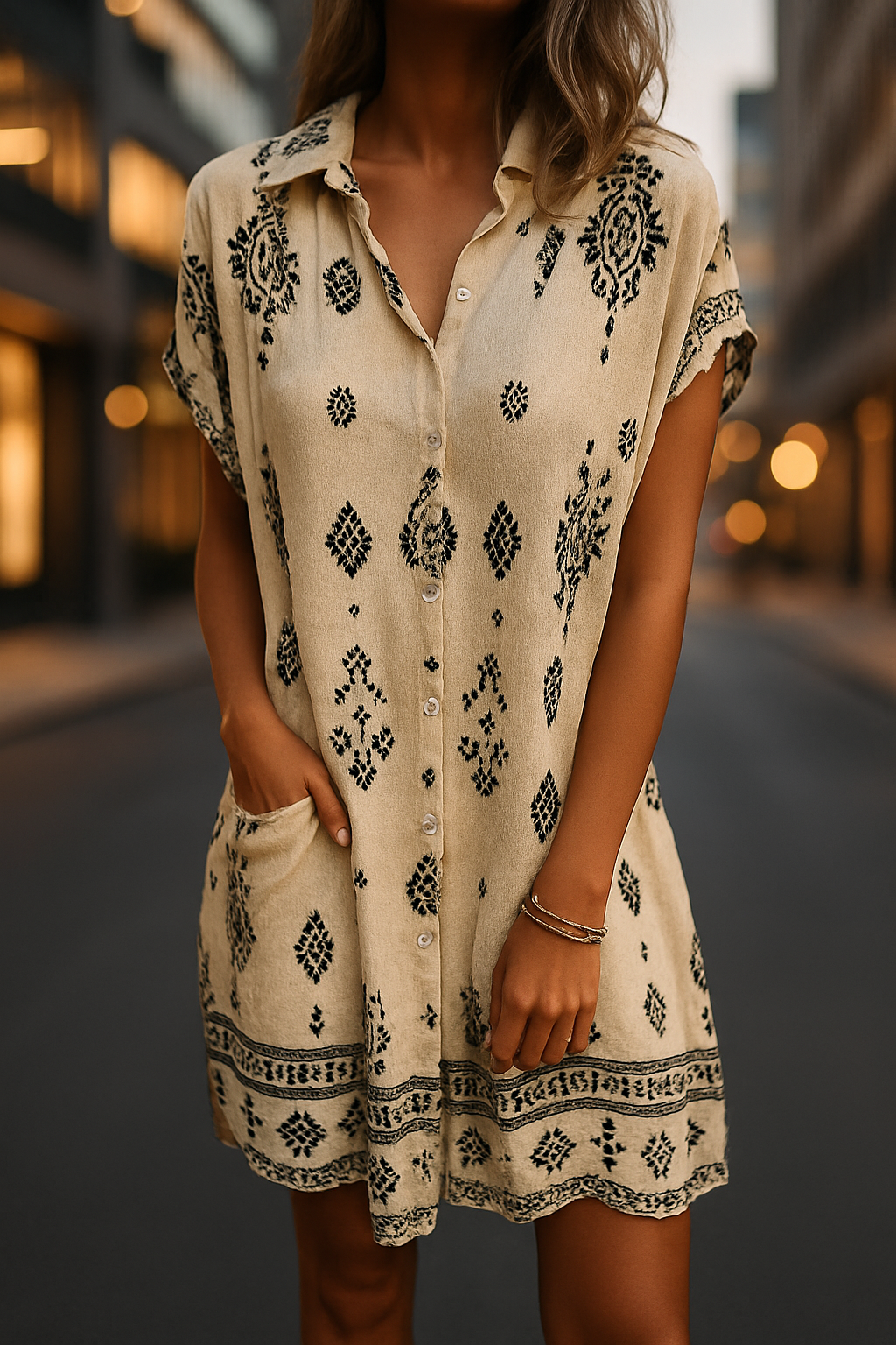 Coastal Charm Printed Shirt Dress