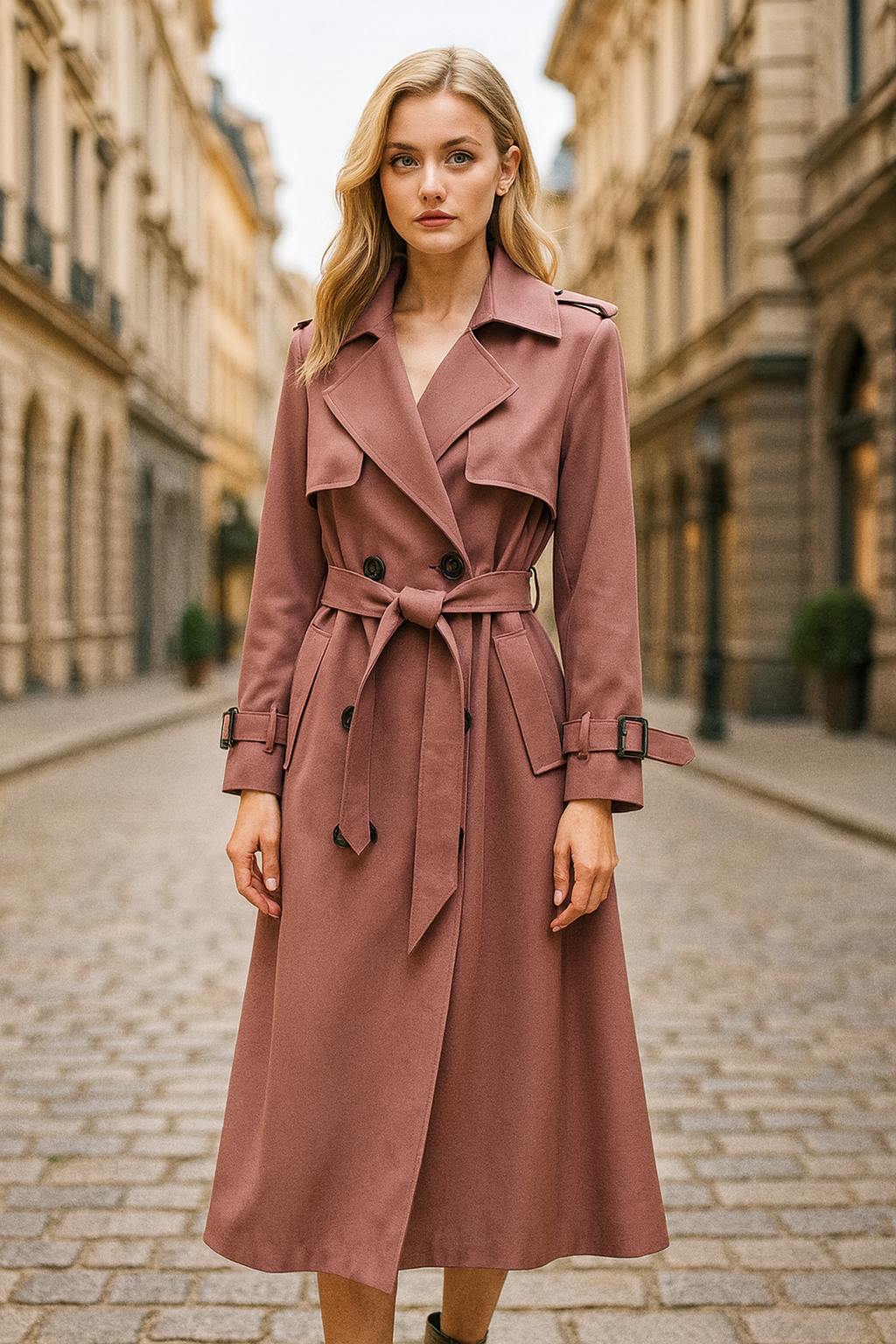Double-breasted Mid-length Tie Trench Coat