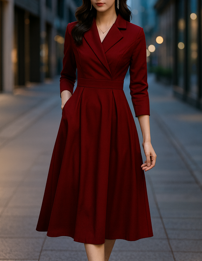 Silky Touch Midi Dress With Draped Collar