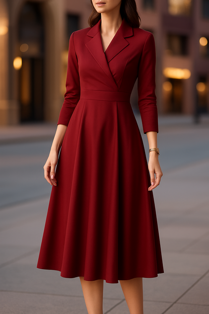 Silky Touch Midi Dress With Draped Collar