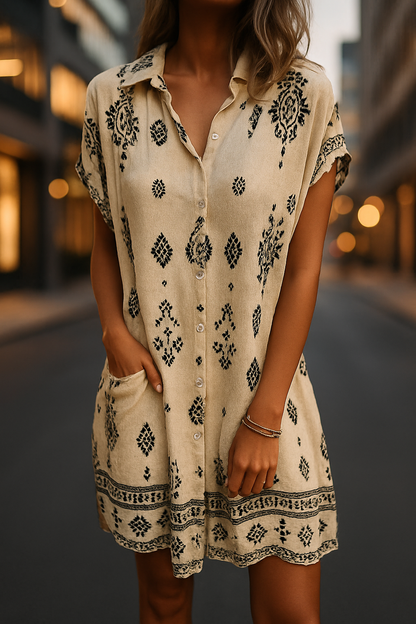 Coastal Charm Printed Shirt Dress