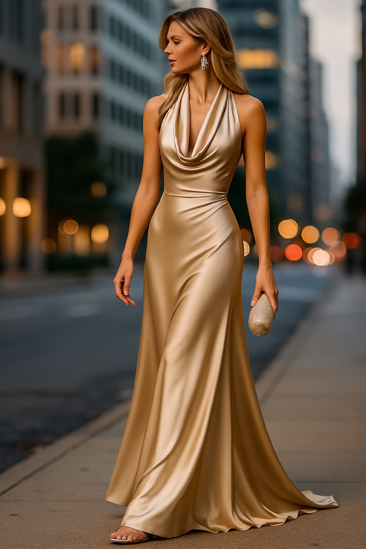 Radiant Champagne Backless Formal Gown