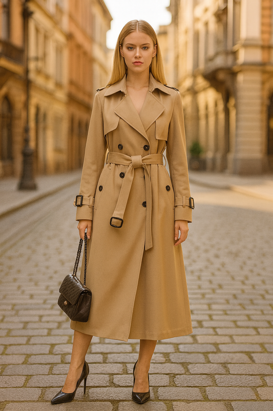 Double-breasted Mid-length Tie Trench Coat
